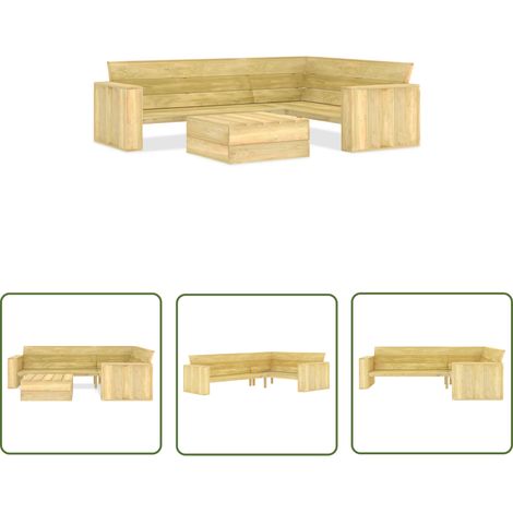 The Living Store Salon de jardin 2 pcs Bois de pin imprégné - Salon De Jardin - Meubles De Jardin - Set De Salon De Jardin - Table Basse - Chaise Longue (1/5)