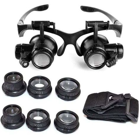 SABIR Vente chaude-Loupe Serre Tête Loupe Frontale Lunettes grossissantes Allumage LED Grossissements de 10x, 15x, 20x et 25x,de (1/4)