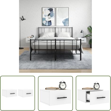 The Living Store Tables de chevet murales 2 pcs blanc 35x35x20 cm - Table De Chevet Murale - Meuble De Rangement Mural - Étagère Murale - Commode Murale - Design Moderne (1/5)