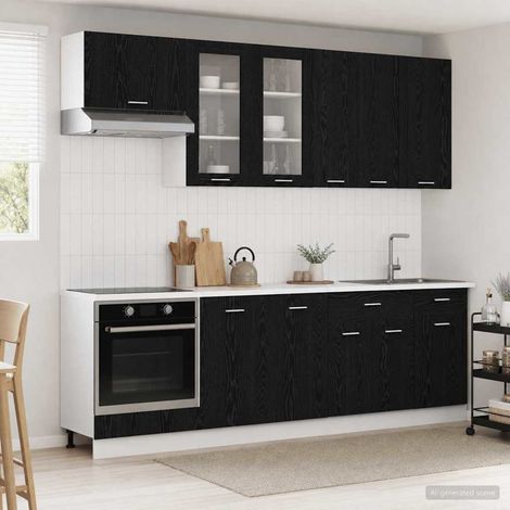 Ensemble de meubles de cuisine 8 pièces en bois d’ingénierie, chêne noir, pieds réglables - PANGIVO (1/5)