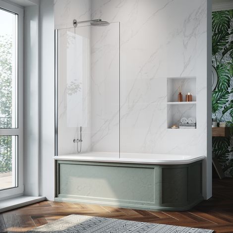 Bright Silver Fixed Panel Bath Screen 6mm Glass 800x1400mm Tempered Glass Panel (1/5)