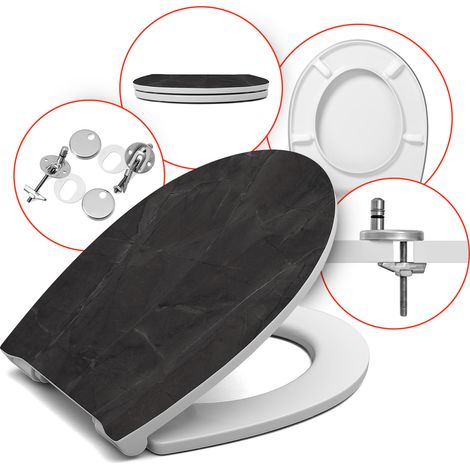 Abattant WC universel imitation pierre – frein de chute, antibactérien, ovale (1/5)