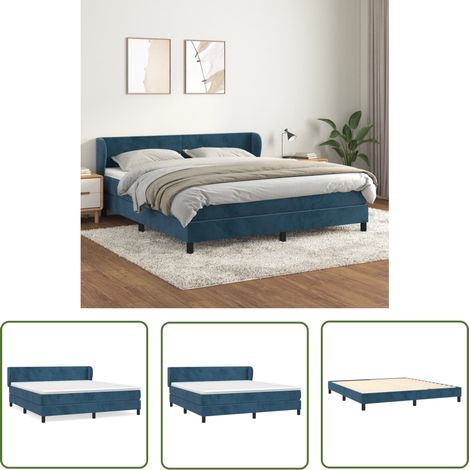 The Living Store Sommier à lattes de lit et matelas Bleu foncé 180x200cm Velours - Lit Double - Lit Velours - Lit Design - Matelas Ressorts Ensachés - Literie (1/5)