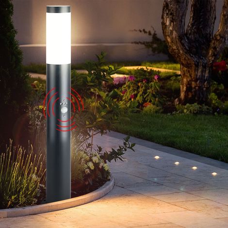 Außen Steh Lampe Bewegungsmelder Garten Beleuchtung Edelstahl Terrassen Leuchte grau im Set inkl. LED Leuchtmittel
