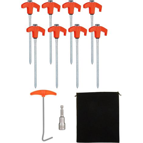 Lot de 8 piquets de tente d'extérieur avec douille hexagonale, piquets filetés longs pour camping, randonnée, usage intensif (1/5)