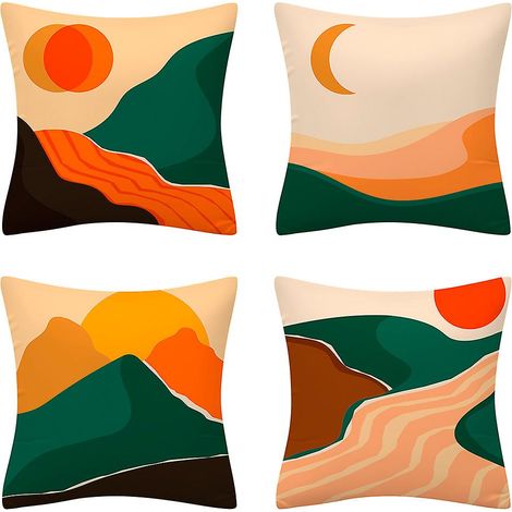 Ensemble de 4 housses de coussin à motifs abstraits de montagnes, rivière, soleil et lune, pour canapé, salon, chambre, décoration intérieure, 45 x 45 cm (1/5)