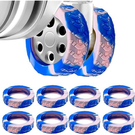 Lot de 8 housses de roue en silicone pour bagages silencieuses, antidérapantes, imperméables pour chaises de bureau et la plupart des roulettes à 8 tours (noir), Bleu Mixte Rose, Blau gemischt