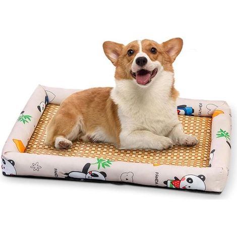 Tapis rafraîchissant pour chat et chien – Beige – 40x30 cm – Respirant – Rotin d'été – Portable et lavable (1/5)