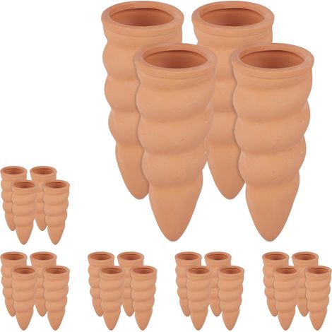 Relaxdays Clay Watering Cones, Set of 24, Plant Irrigation Kit, 1.5 L Bottles, HxD: 11.5 x 4.5 cm, Terracotta