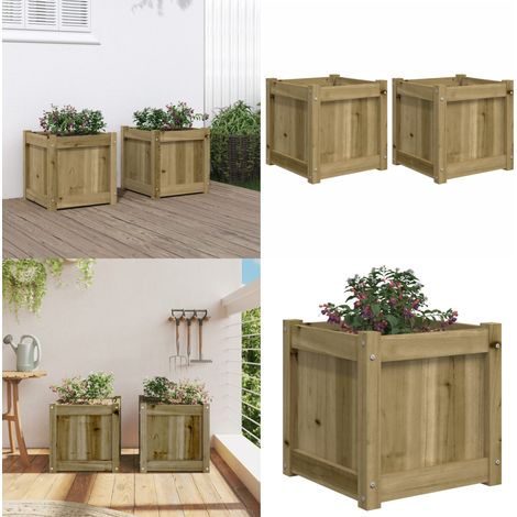 Jardinières 2 pcs bois de pin imprégné - Jardinières En Bois - Jardinière Extérieure - Pot De Fleurs Extérieur - Déco Jardin - Bac À Fleurs - Home & Living (1/5)