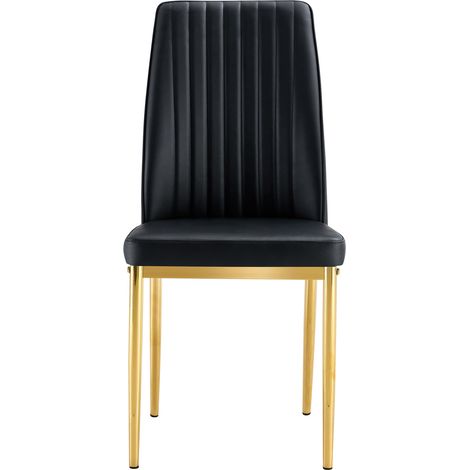 Lot de 4 chaises de salle à manger noires en PU avec pieds métalliques dorés (1/5)