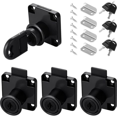 Juego de 4 cerraduras para cajones de oficina, cerradura de leva de 22 mm, cerradura de leva con varias llaves, cerraduras para muebles, cajones, puertas, buzones, armarios y alacenas (negro) (1/5)