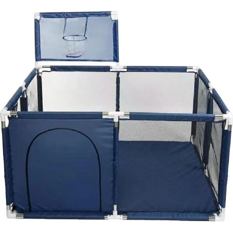 Parque infantil plegable, seguro para uso en interiores y exteriores, cuadrado azul. (1/2)