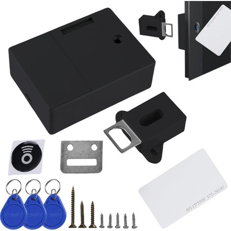 Applicable Batterie Capteur de carte IC Serrure d'armoire : SmartLock intelligente, serrure de tiroir, bricolage, serrure numérique cachée, sans trou perforé, noir (piles non incluses) (1/4)