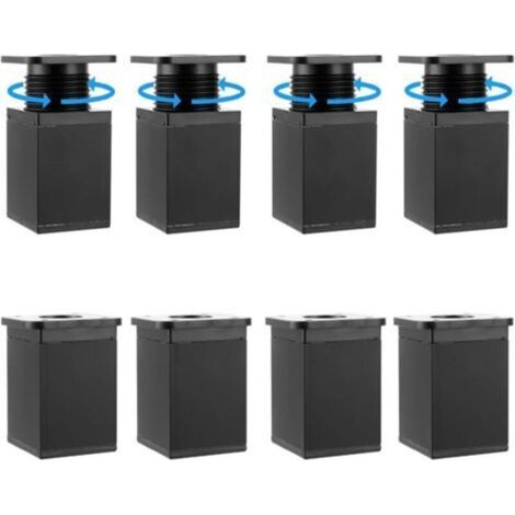 Set of 8 adjustable cabinet feet, black, 40 x 40 x 60 mm, 0–20 mm, square, for furniture, sofas, coffee tables, wardrobes, TV stands, cupboards