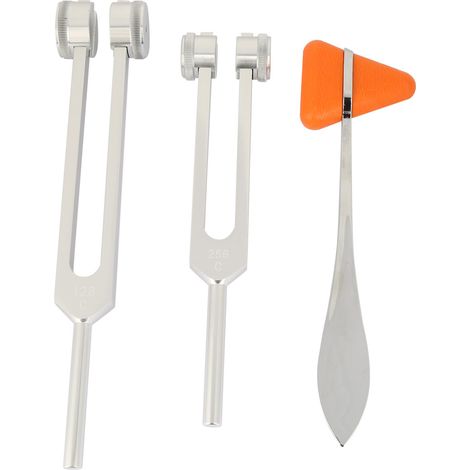 3-teiliges Stimmgabel- und Hammerset aus Aluminiumlegierung, silberfarben, 128 Hz + 256 Hz (1/5)
