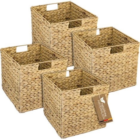 HMF 37240-S4 Aufbewahrungskorb geflochten aus Wasserhyazinthe, 4er Set, passend für Kallax