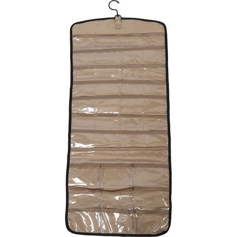 Porte-bijoux suspendu portable avec crochets métalliques, double face, organiseur de rangement pour voyage (1/5)