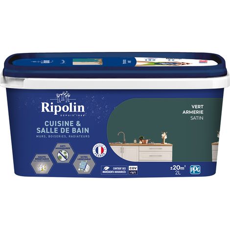 Peinture Murale spéciale Cuisine et Bain - Satin - 2L - Vert Armerie - Ripolin (1/5)