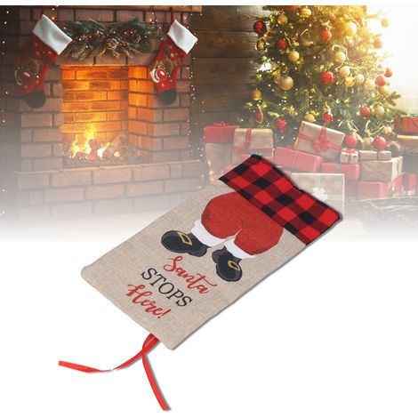 Weihnachtliche Champagner-Glaskapseln, Flaschenverpackungen mit Weihnachtsmann-Motiv, Geschenke für Weihnachtsfeiern, rot-schwarz karierte Küchen- und Tischdekorationen. (1/5)