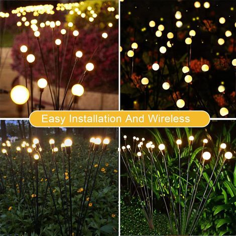Solarbetriebene Rasenlampe, Hoflampe, windbetriebene LED-Bodenleuchte mit Glühwürmcheneffekt, Gartendekoration, Festbeleuchtung, 10 warmweiße, oszillierende Köpfe. (1/5)