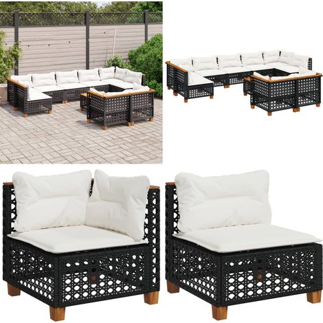 Salon de jardin 10 pcs avec coussins noir résine tressée - Ensemble Salon De Jardin - Meuble Extérieur - Canapé Jardin - Résine Tressée - Rotin Synthétique - Home & Living (1/5)