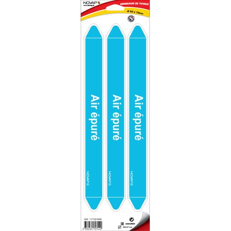Planche de 3 marqueurs de tuyauterie 355 x 37 mm pour Ø 50 à 70 mm - Air épuré - 4707440