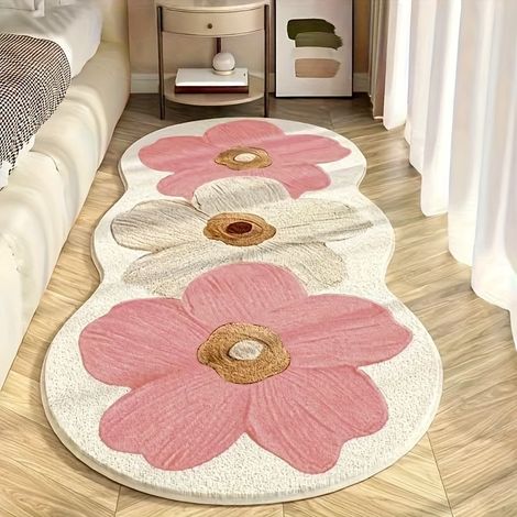 Tapis Fluffy Doux Design Fleur Transparent 50x120 cm – Tapis d’Intérieur Élégant pour Chambre et Salon, Usage Multi-Pièces Antidérapant