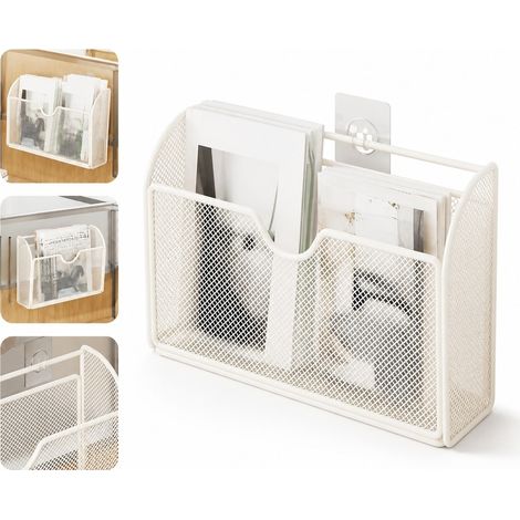 Porte-Revues et Dossiers en Metal Blanc, Design Minimaliste avec 5 Compartiments, pour Bureau Maison et Salon 27 x 20 x 7.5 cm (1/5)