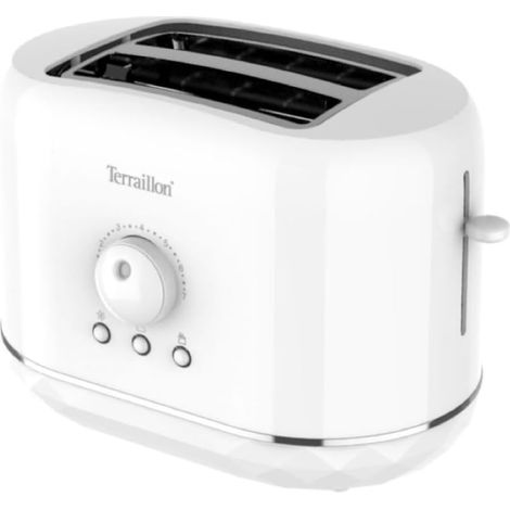 TERRAILLON - DIAMANT BLANC, Grille pain, 2 Fentes 13 cm, 6 niveaux puissance (870W), Réchauffe viennoiserie, Décongélation, Réchauffage, Arrêt automatique, Base reliefée Diamant, Blanc (1/5)