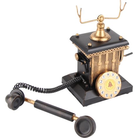 Ornement téléphonique noir de style européen, téléphone vintage à manivelle fait main et vieilli, décoration de vitrine. (1/5)