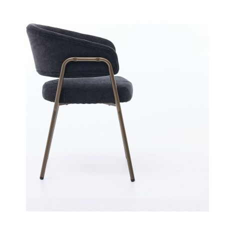 Fauteuil moderne en chenille : Fauteuil d'appoint rembourré avec pieds en métal finition laiton antique — Idéal pour cuisines et salles à manger. (1/4)