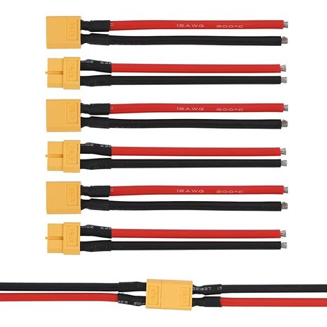 3 Paires XT60 Connecteur Femelle Mâle, Connecteurs XT60 Mâle et Femelle avec Gaine de Protection et Câble en Silicone 100mm 12AWG, Idéal pour Batteries Lipo, Drones FPV, Voitures RC et Avions (1/5)