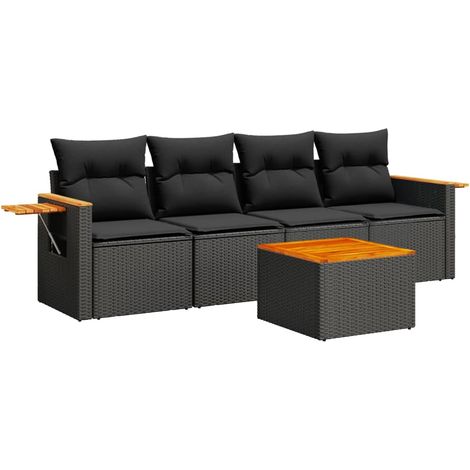 Maison Exclusive - Set Divani da Giardino 5 pz con Cuscini in Polyrattan Nero (1/5)