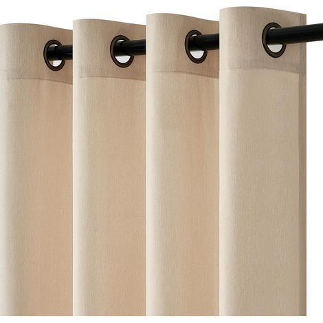 2 pannelli per tende trasparenti, in lino beige, con occhielli, 140 x 225 cm, filtranti, per soggiorno, camera da letto, ufficio (1/5)