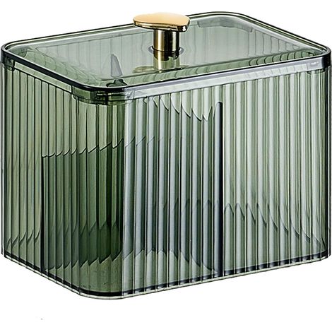 Boîte à cotons-tiges (verte) avec couvercle, pour salle de bain et chambre, organisateur de maquillage pour boules de coton. (1/5)