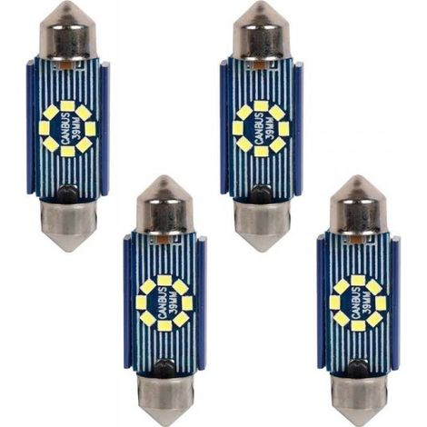 4 Pezzi Lampada Led Siluro 39mm Canbus T11 SV8.5 C5W C10W 8 SMD 2016 12V 24V 2.5W 120lm Bianco 6500K per Auto e Camion