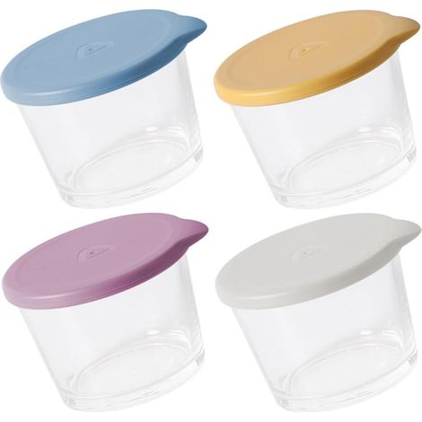 Ensemble 4 bocaux de conservation en verre hermétiques de 260 ml, yaourts, confitures et beurre, multicolores (1/5)