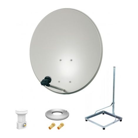 Kit Antenne Parabole 80cm Acier + Support balcon Acier 1m pour dalle béton 50X50cm + LNB single + Câble coax 25m + 2 fiches F (1/5)