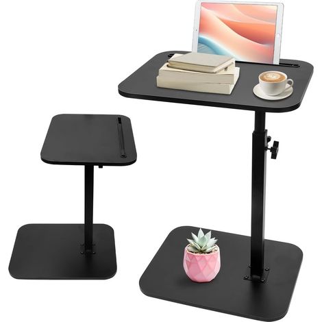 Table d'appoint en forme de C, rotative à 360° et réglable en hauteur, table basse, table de canapé, table de lit pour salon, chambre à coucher, salle de bain, lit (noir) (1/5)