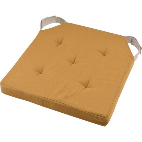 Coussin de chaise réversible curry et lin en coton 38 x 38 cm