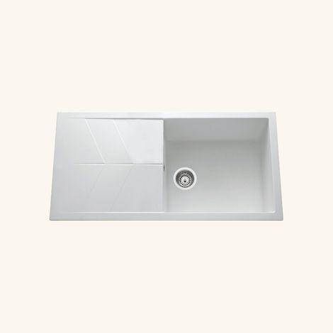 Évier granit blanc Ewi NOVA 1 grand bac 1 égouttoir (1/4)