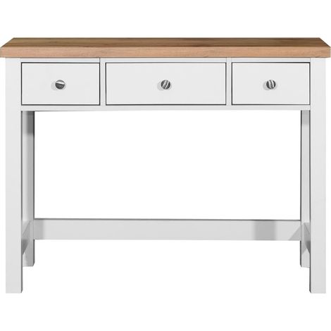 Dressing Table With 3 Drawers White Frame Oak Top Storage Unit Wood Drawer (1/5)