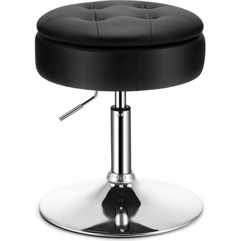 Tabouret de maquillage pivotant 41 x 41 x 51-66 cm confort optimal et rangement pratique style moderne en cuir PU noir