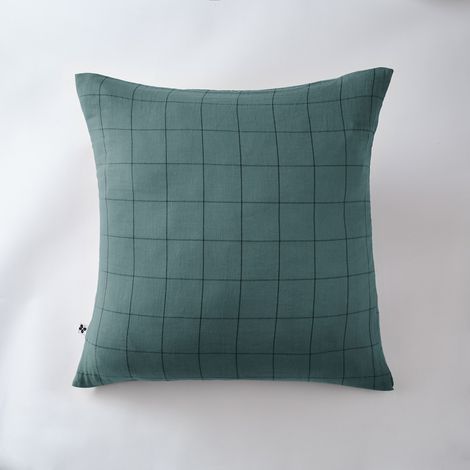Taie d'oreiller gaze de coton tissée 60 x 60 cm Gaia Match Bleu canard (1/3)