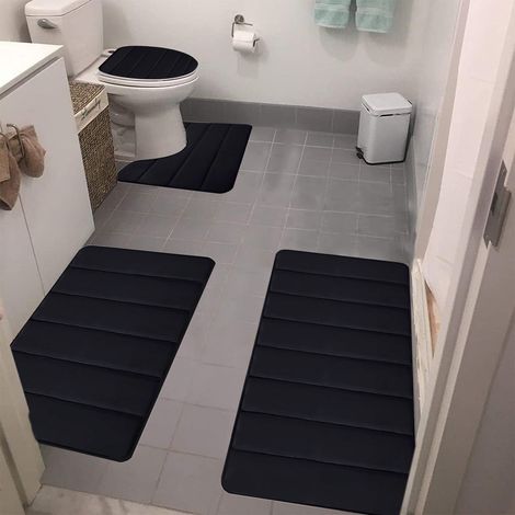 4 Tapis de bain, mousse à mémoire de forme, velours, antidérapant, absorbant, salle de bain (1/5)