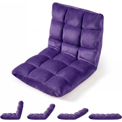 COSTWAY Sedia da Pavimento, Cuscino Imbottito da Terra con Schienale Reclinabile a 14 Livelli, Poltrona Pieghevole Relax, Lettura, Yoga e Meditazione, per Soggiorno, Camera da Letto (Viola) (1/5)