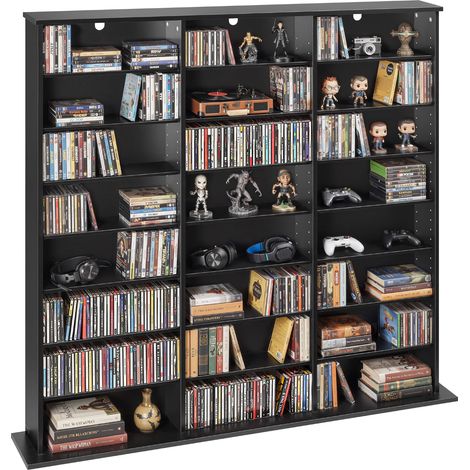 VEVOR DVD-Regal mit 24 Fächern (8 Ebenen), Medienregal Standregal 142 x 22 x 130 cm, Platzsparendes Aufbewahrungsregal für CDs DVDs Bücher Spiele-Discs, Bücherregal für Wohnzimmer/Homeoffice, Schwarz (1/5)