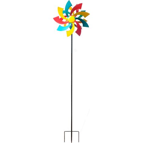 Moulin à vent d'extérieur, Sculpture en métal de 54 pouces, moulin à vent de jardin pour décoration de pelouse de cour, multicolore A (1/5)