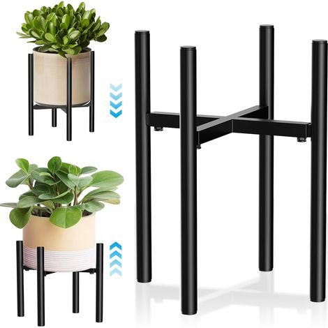 Support de fleurs, réglable, en métal, noir, pour l'intérieur et l'extérieur, pour pots de fleurs de 20 à 35 cm (1/5)